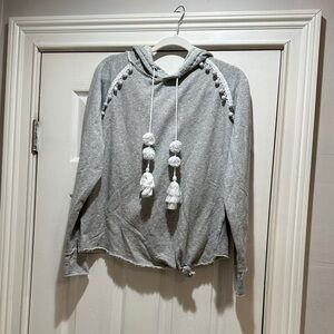 Generation Love Light Gray Hooded Pullover with Pom Tassels